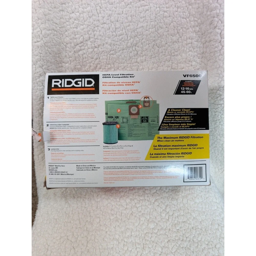 RIDGID OSHA Compatible Kit w/ HEPA Filter & Cyclonic Dust for 12-16‎ Gal Vacuums